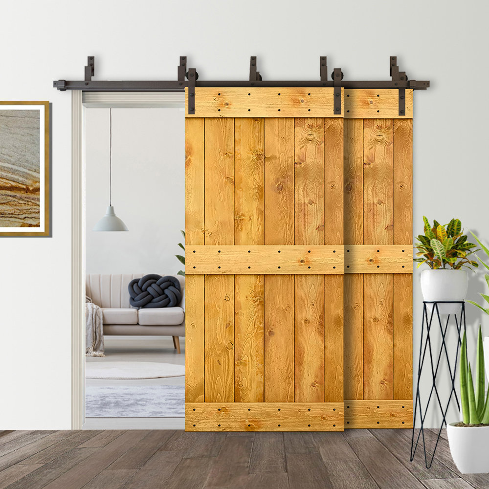 Calhome Paneled Wood and Metal Barn Door with Installation Hardware Kit