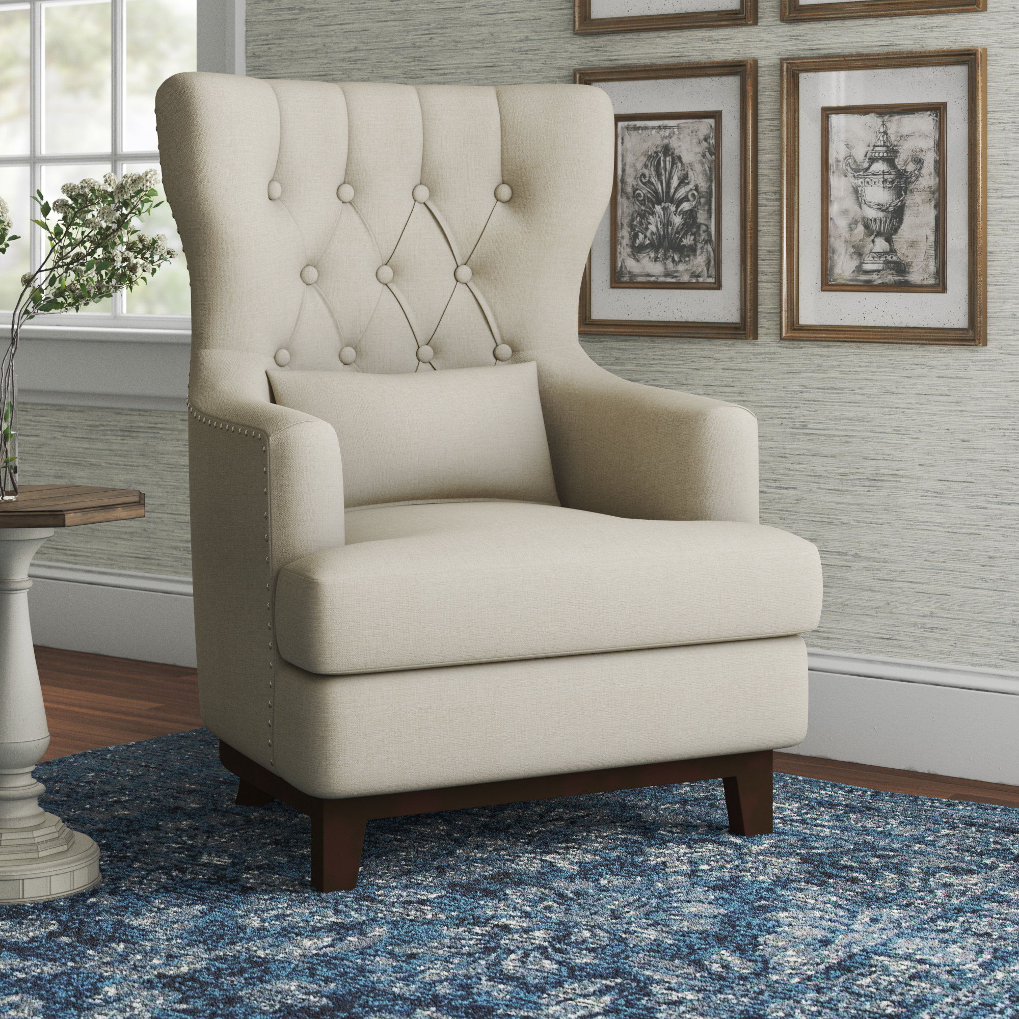 Ataie Textured Upholstery Tufted Back Wingback Chair