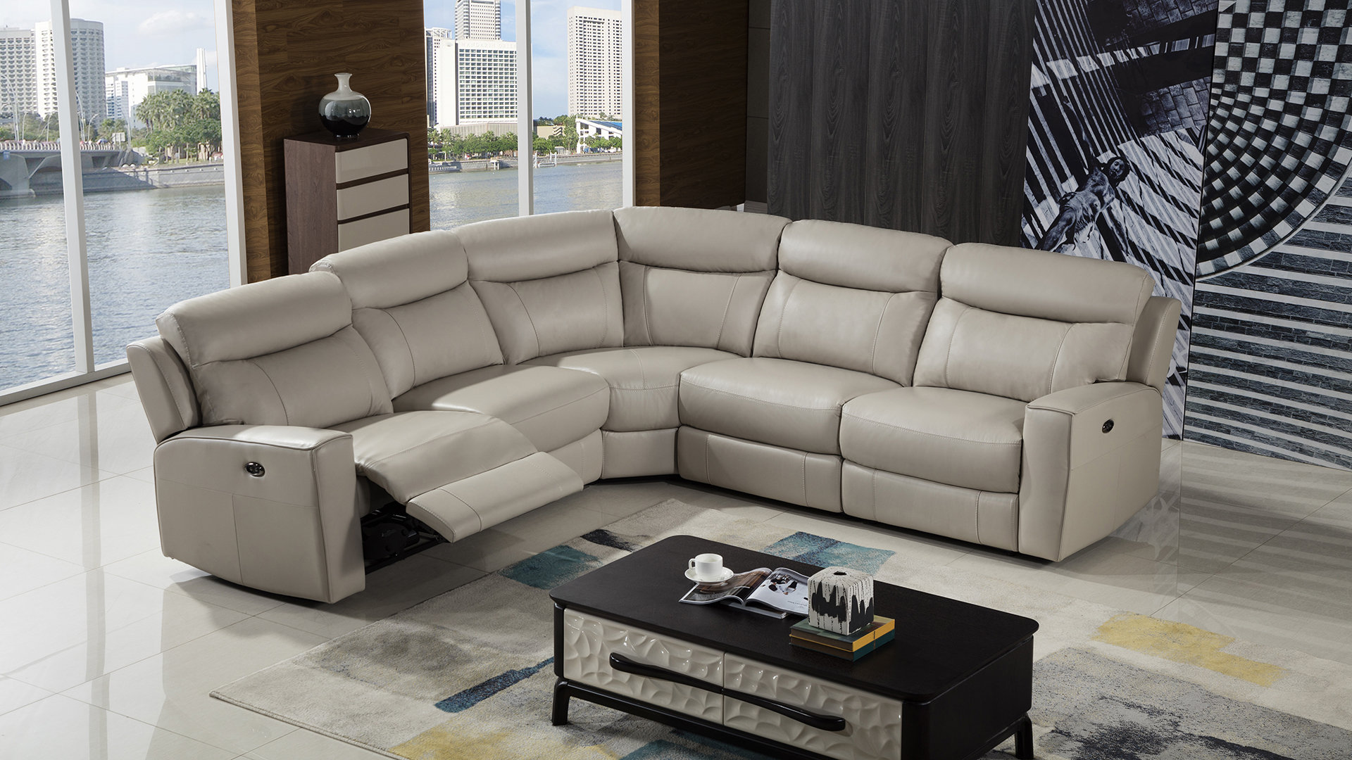 Ae Design 5 Piece Leather Reclining Sectional Wayfair Ae Design 5 Piece Leather Reclining Sectional Wayfair