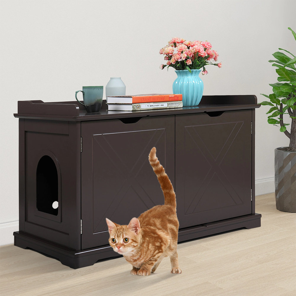 Tucker Murphy Pet™ New Cat Washroom Bench Wood Litter Box Cover With Spacious Inner Ventilated