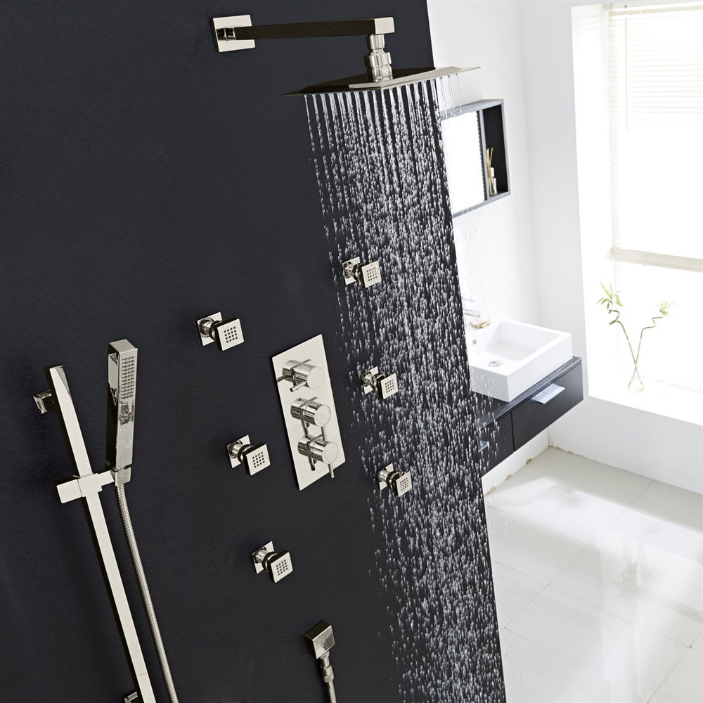 FontanaShowers Edinburgh Thermostatic Rainfall Volume Control Complete Shower System with Rough