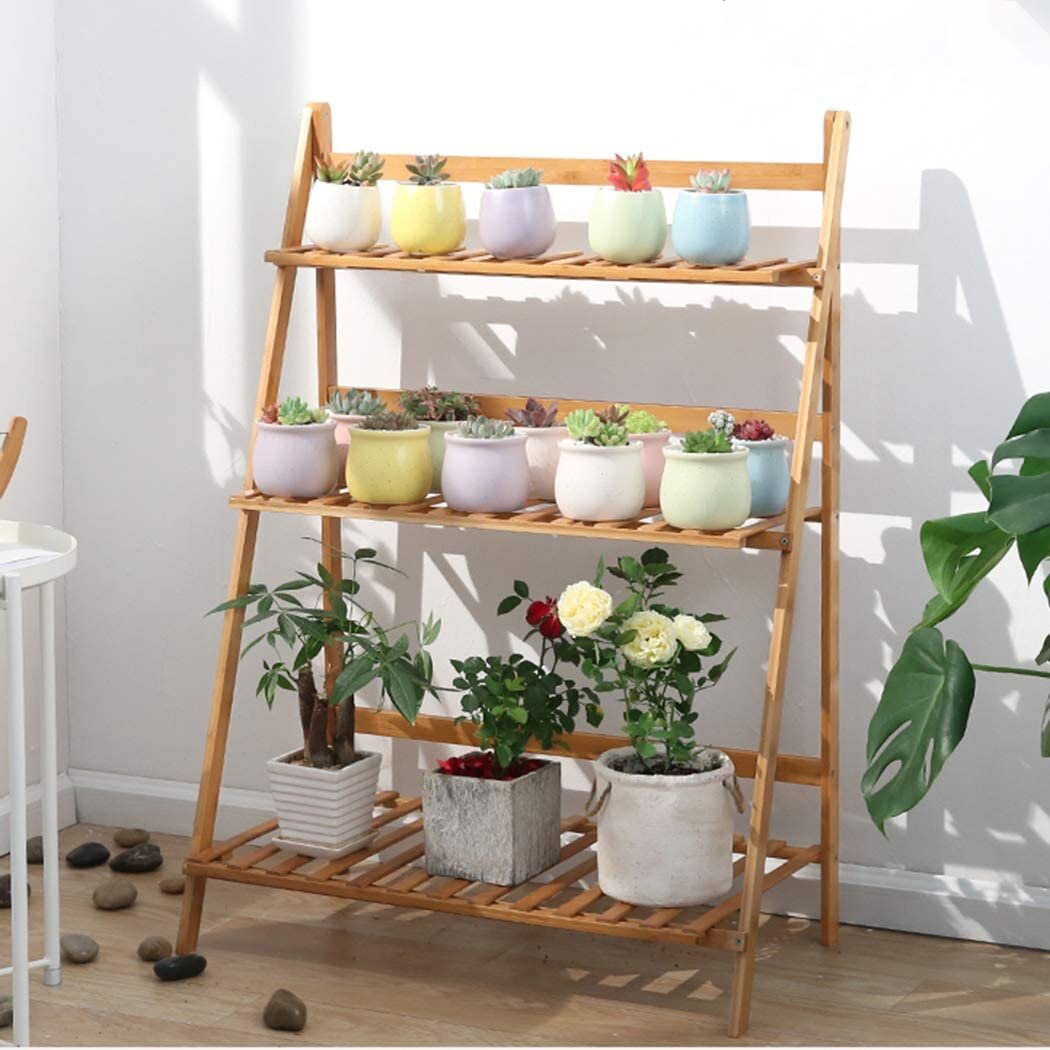 Flower Plant Stand Indoor Outdoor Bamboo Yard Garden Flower Rack Shelf Holder 